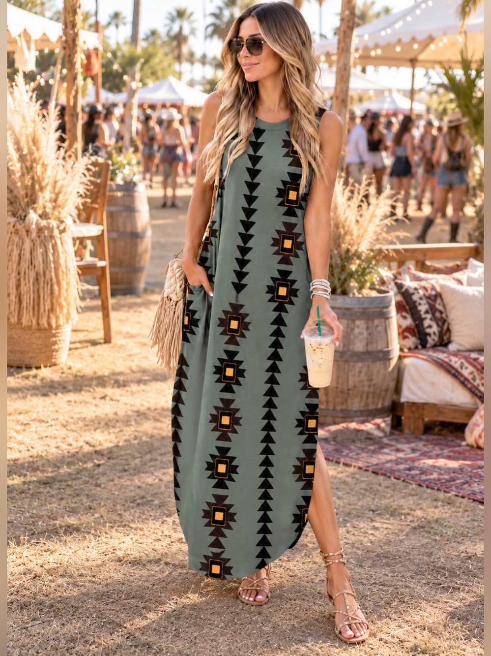 Boho Chic Maxi Dress - Sage Green